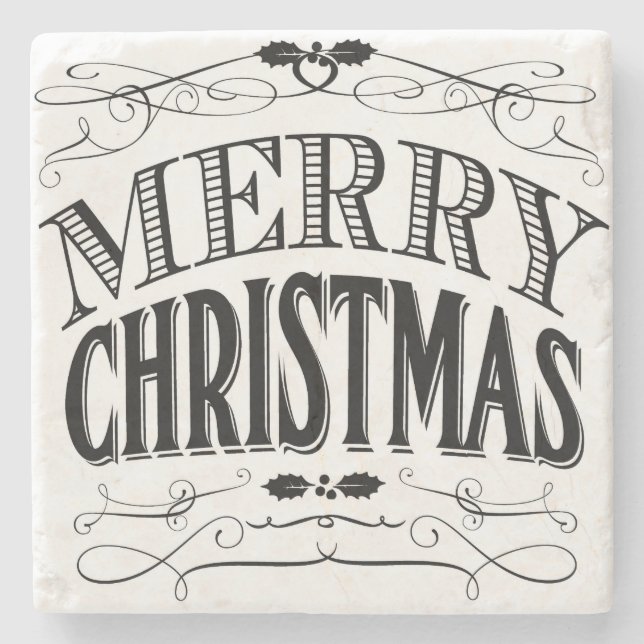 Holiday chalkboard art Merry Christmas coaster (Front)