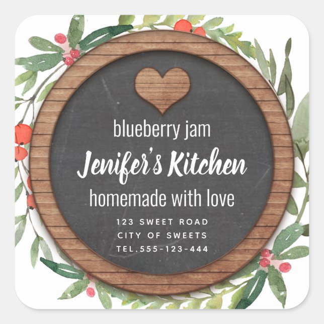 Holiday Chalkboard heart homemade jam  Square Sticker (Front)