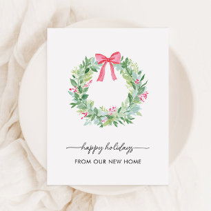 Holiday Change of Address Christmas Wreath and Bow Postcard