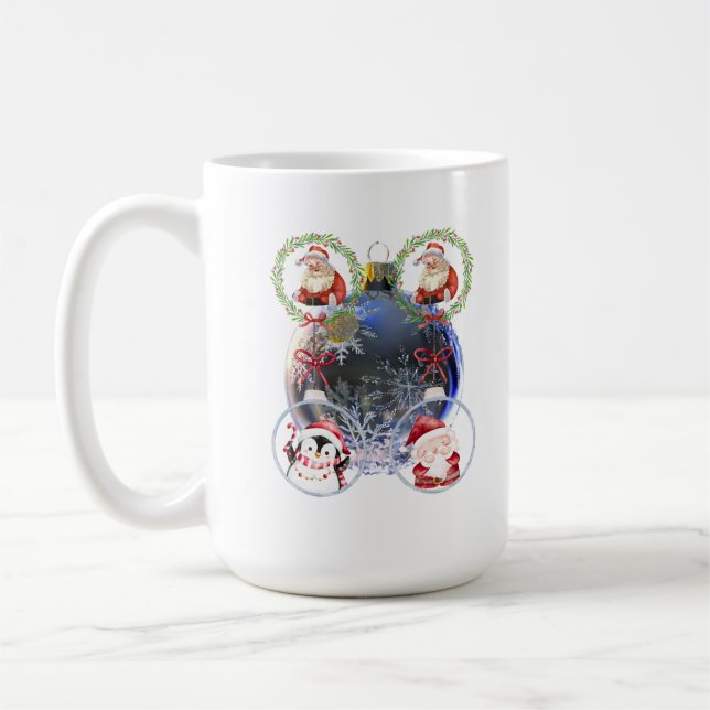 Holiday Characters on a Snowflake Ornament Coffee Mug (Left)