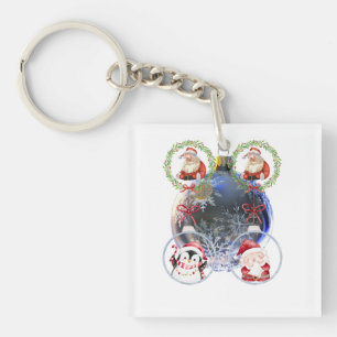 Holiday Characters on a Snowflake Ornament Key Ring