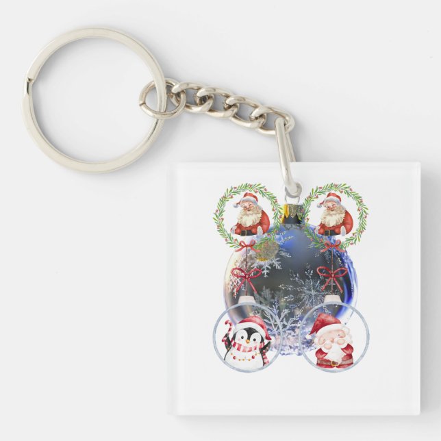 Holiday Characters on a Snowflake Ornament Key Ring (Front)