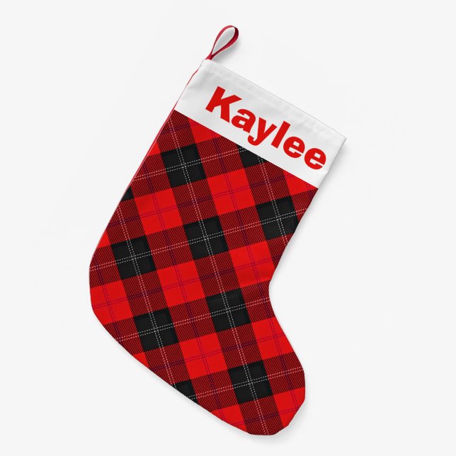 Holiday Charm Clan Ramsay Red and Black Tartan Small Christmas Stocking (Front (Hanging))