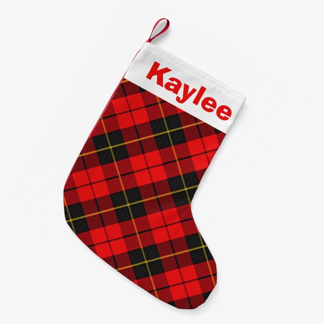 Holiday Charm Clan Wallace Tartan Small Christmas Stocking (Front (Hanging))