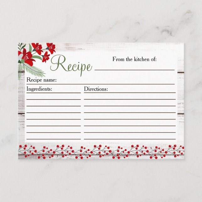 Holiday Charm Winter/Christmas Recipe Card Insert (Front)