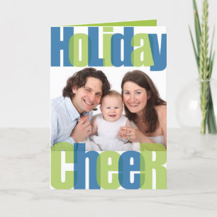 Holiday Cheer blue green overlay Christmas photo Card