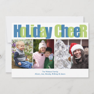 Holiday Cheer blue green overlay Christmas photo Card