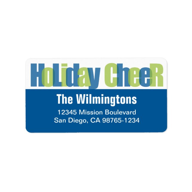Holiday Cheer blue green overlay return address Label (Front)