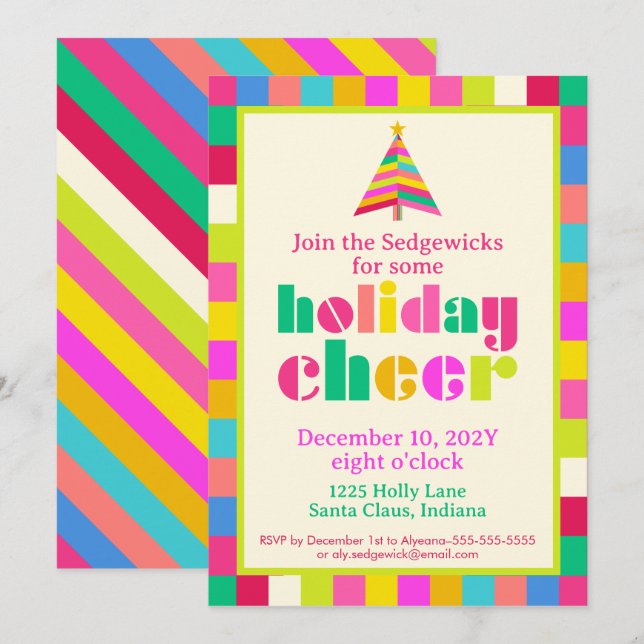 Holiday Cheer Bright Modern Rainbow Stripes Party  Invitation (Front/Back)
