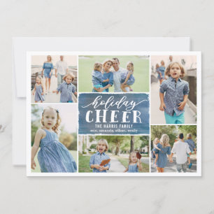 Holiday Cheer Collage Holiday Photo Card Navy