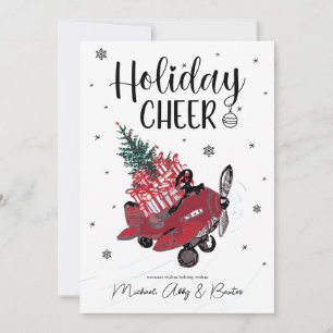 HOLIDAY CHEER Cute Little Red Aeroplane Card