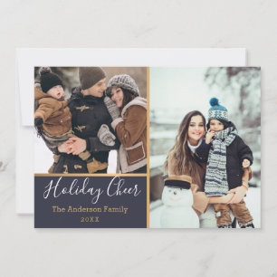 Holiday Cheer Faux Gold Photo Collage Flat Card