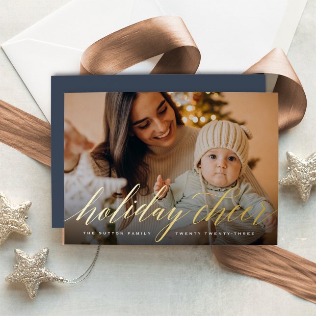 Holiday Cheer Full Photo Foil Holiday Card (Creator Uploaded)