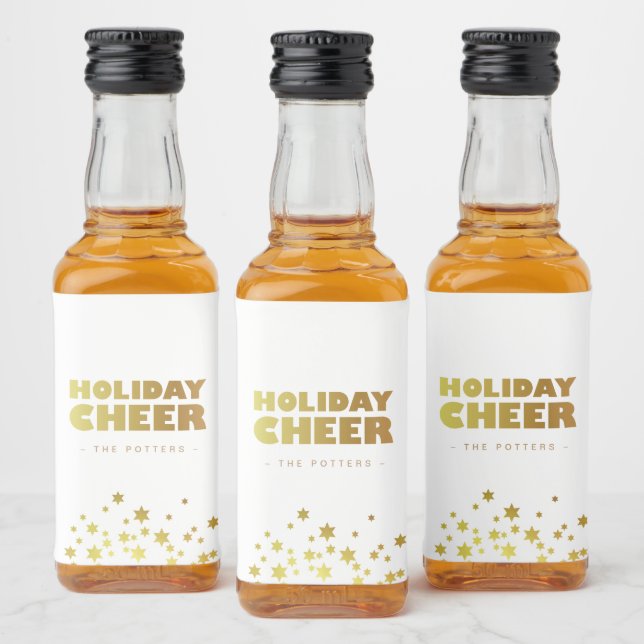 Holiday Cheer | Fun Christmas White & Gold Mini Liquor Bottle Label (Bottles)