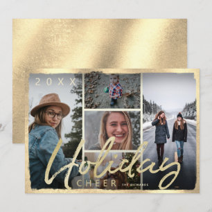 Holiday Cheer Gold Script Photo Christmas Card