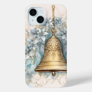Holiday Cheer - Golden Bell Christmas Charm for i iPhone 15 Case