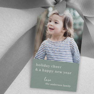 Holiday Cheer   Grayish Green Christmas Photo Gift Tags