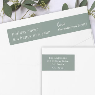 Holiday Cheer   Grayish Green Elegant Christmas Wrap Around Label