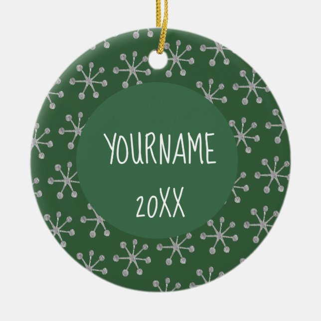Holiday Cheer Hunter Green Snowflake Ceramic Tree Decoration (Front)