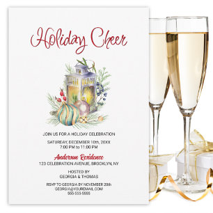 Holiday Cheer Lantern and Baubles Holiday Party Invitation