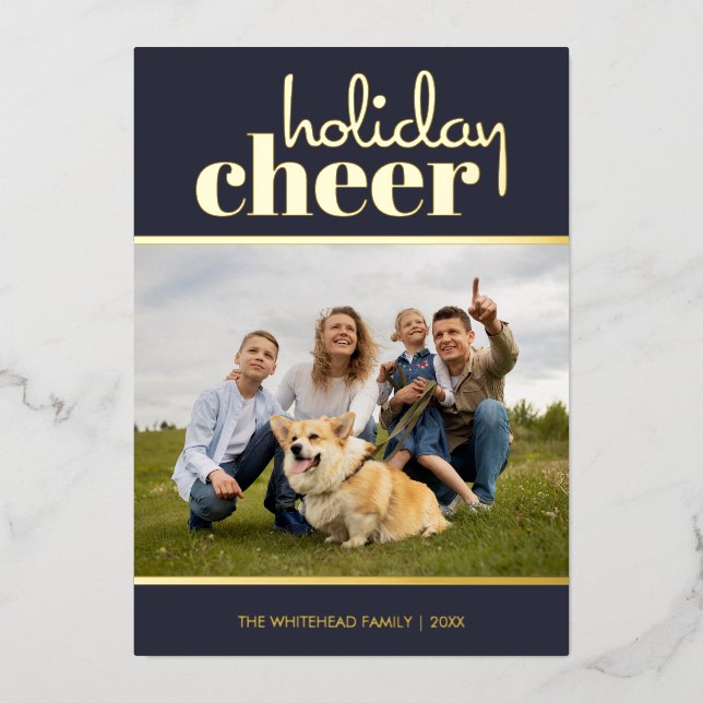 Holiday Cheer Modern Photo Navy Blue (Front)