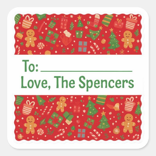 Holiday Cheer Personalized Christmas Square Sticker (Front)