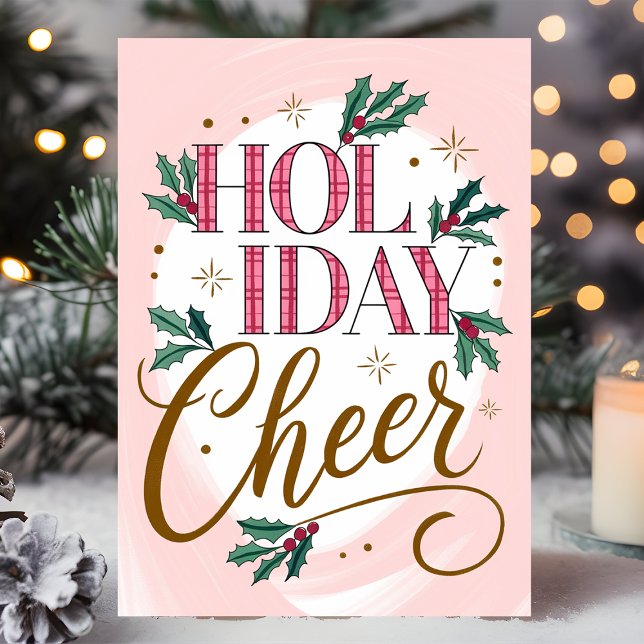 Holiday Cheer Plaid and Holly Christmas Card (Creator Uploaded)