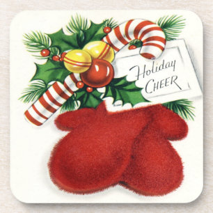 Holiday Cheer Red Mittens Set of Cork Coasters