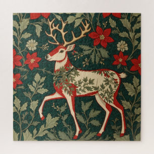 Holiday Cheer Reindeer William Morris Inspired Jigsaw Puzzle