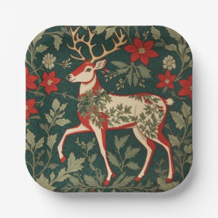 Holiday Cheer Reindeer William Morris Inspired Paper Plate