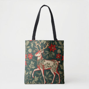 Holiday Cheer Reindeer William Morris Inspired Tote Bag