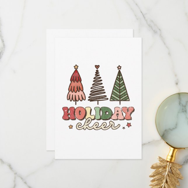 Holiday Cheer Retro Christmas Thank You Card (Front/Back In Situ)