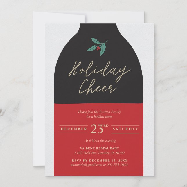 Holiday Cheer Wine Bottle Party Invitation (Front)