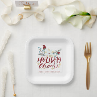 Holiday Cheer Winter Floral Christmas Party Paper Plate
