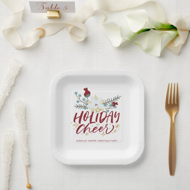Holiday Cheer Winter Floral Christmas Party Paper Plate (Wedding)