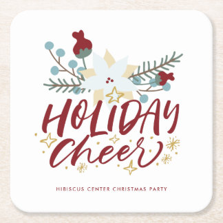 Holiday Cheer Winter Floral Christmas Party Square Paper Coaster