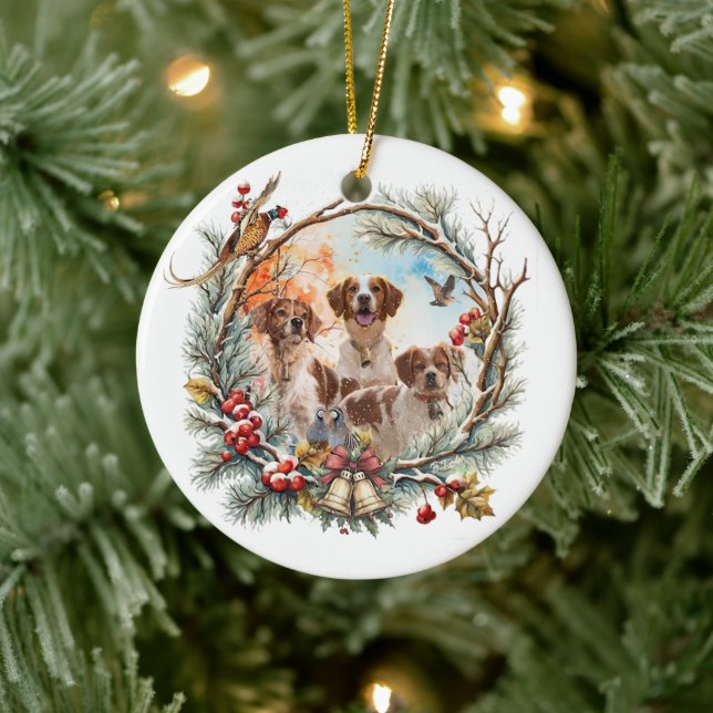  Holiday Cheer With a Brittany Spaniel Ceramic Tree Decoration (Tree)