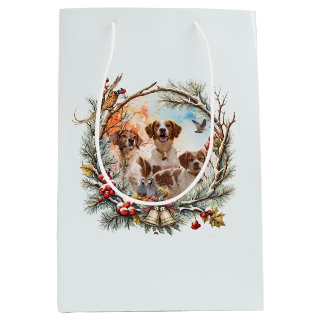  Holiday Cheer With a Brittany Spaniel Medium Gift Bag (Front)
