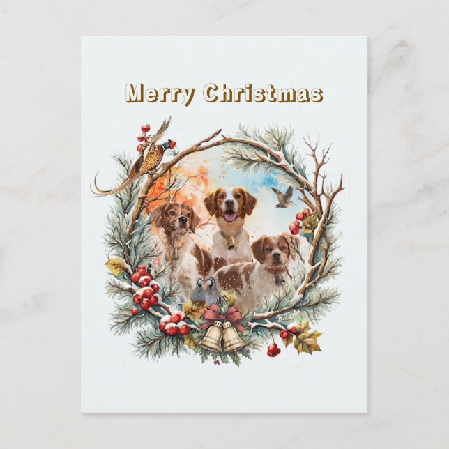  Holiday Cheer With a Brittany Spaniel Postcard (Front)