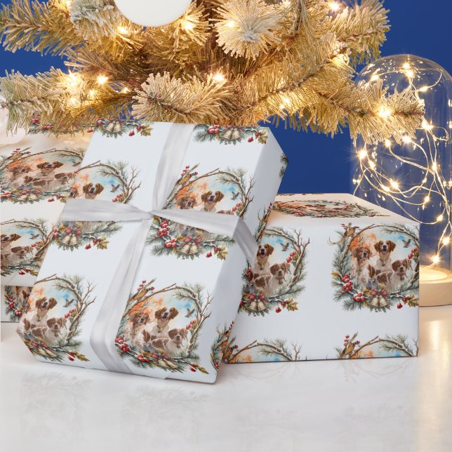  Holiday Cheer With a Brittany Spaniel Wrapping Paper (Holidays)