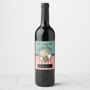 Holiday Cheer with a Christmas Elf Illustration Wine Label