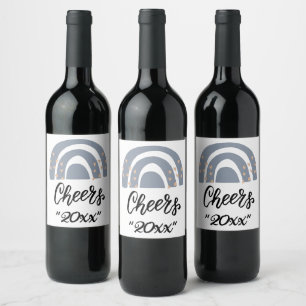 Holiday Cheers Boho Rainbow Modern Wine Label