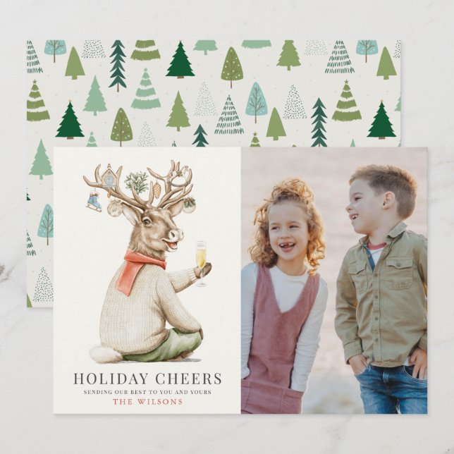 Holiday Cheers Funny Reindeer Photo Christmas (Front/Back)
