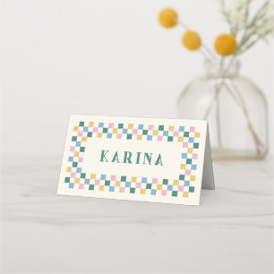Holiday Chequerboard Christmas Place Card - Teal