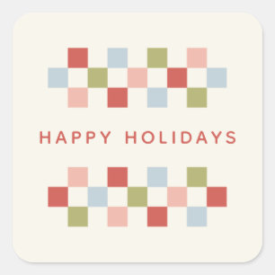Holiday Chequerboard Envelope Seal Sticker - Red