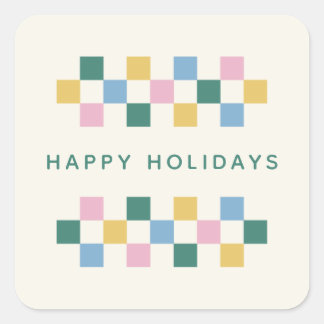 Holiday Chequerboard Envelope Seal Sticker - Teal
