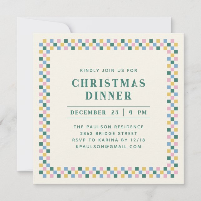 Holiday Chequerboard Party Invitation - Teal (Front)