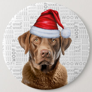 Holiday Chesapeake Santa Dog on Woof Background 6 Cm Round Badge