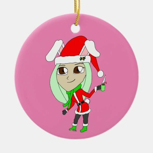 holiday chibi  bunnygirl    ceramic tree decoration (Front)