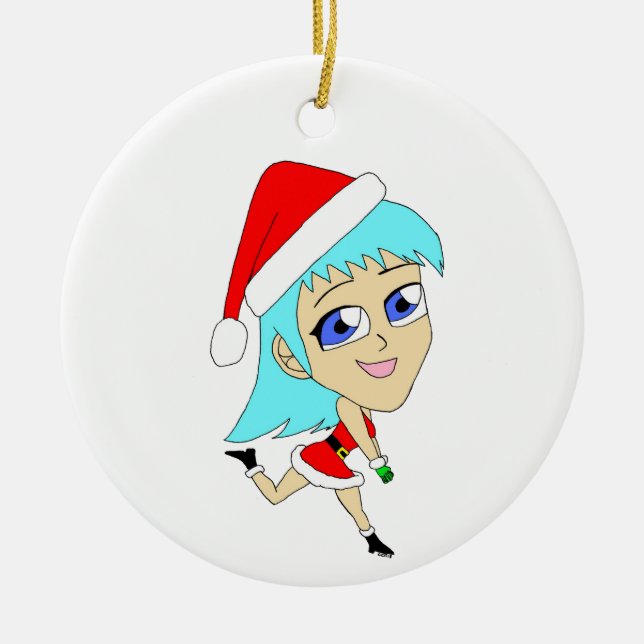 holiday chibi    ceramic ornament (Front)